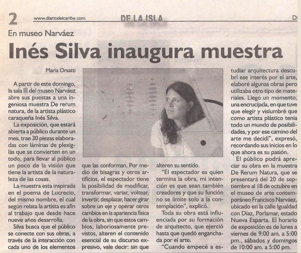 Diario del Caribe: Inés Silva inaugura muestra