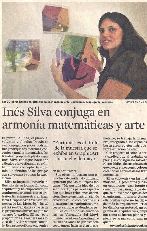 El Universal: Inés Silva conjuga en armonía matemáticas y arte